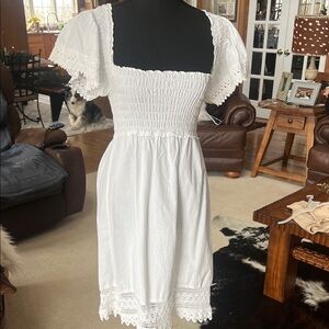 Chic White Smocked Midi Dress